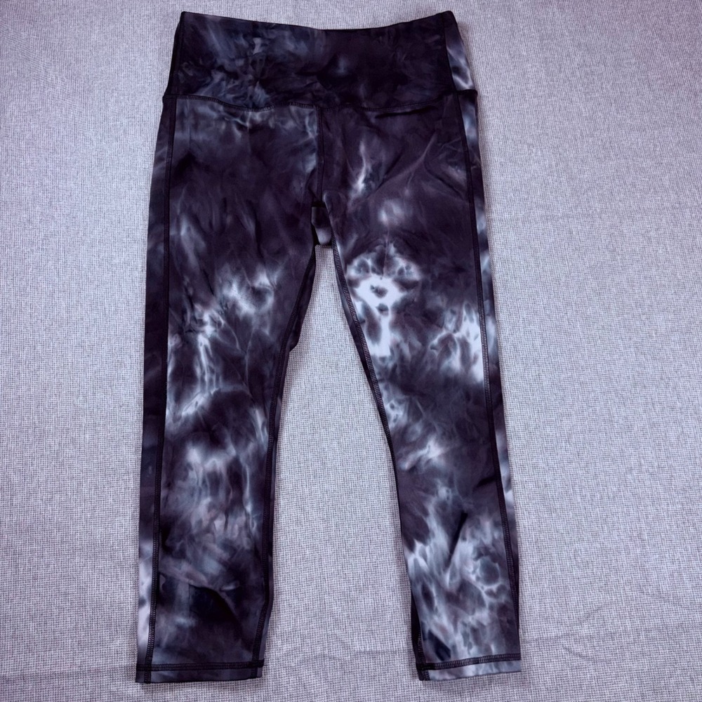RBX Black White Tie Dye Marble High Waist Cropped Leggings Size M